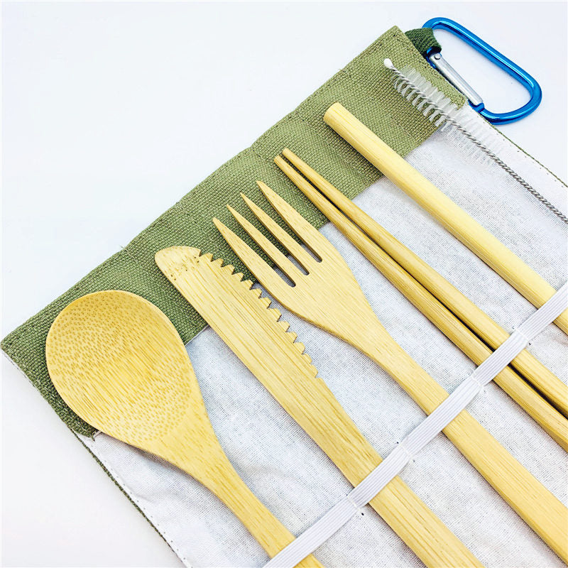 Portable Eco Friendly Flatware Set 7PCS Bamboo Cutlery Set Knife Fork Spoon