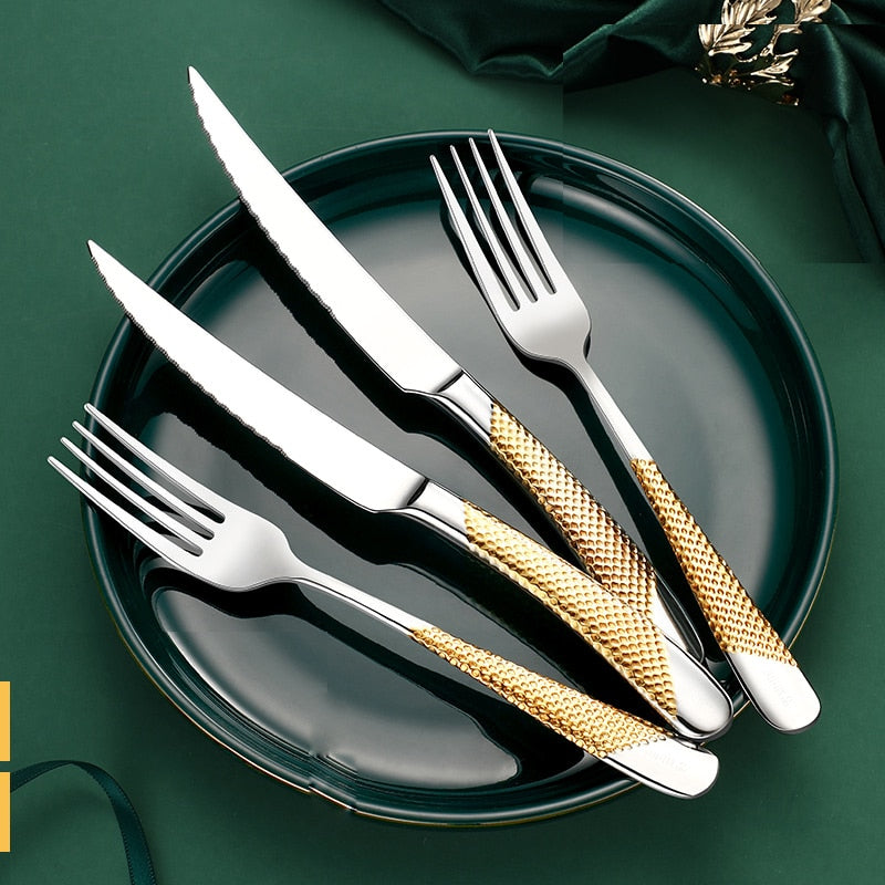 Home Tableware Cutlery Set Golden Cutlery Stainless Steel Dinner Set