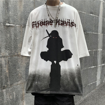 Summer retro trend in Japanese anime short sleeved T-shirts for men